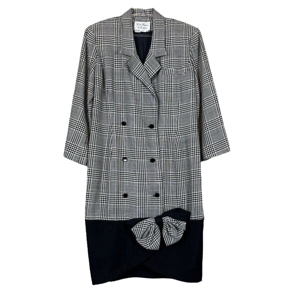 Rickie Freeman Teri Jon Wool Houndstooth Gingham Blazer Dress Black Gray Size 12 - Picture 12 of 12